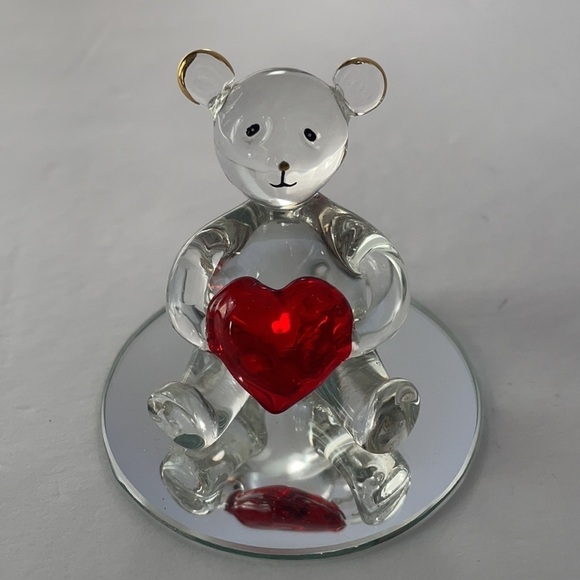 Glass Collection Bear Red Heart 22 K Gold Accents Valentine’s Day - Picture 2 of 9